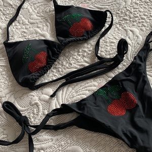 👙Brand New👙 Cherry Rhinestone Studded Halter Bikini
